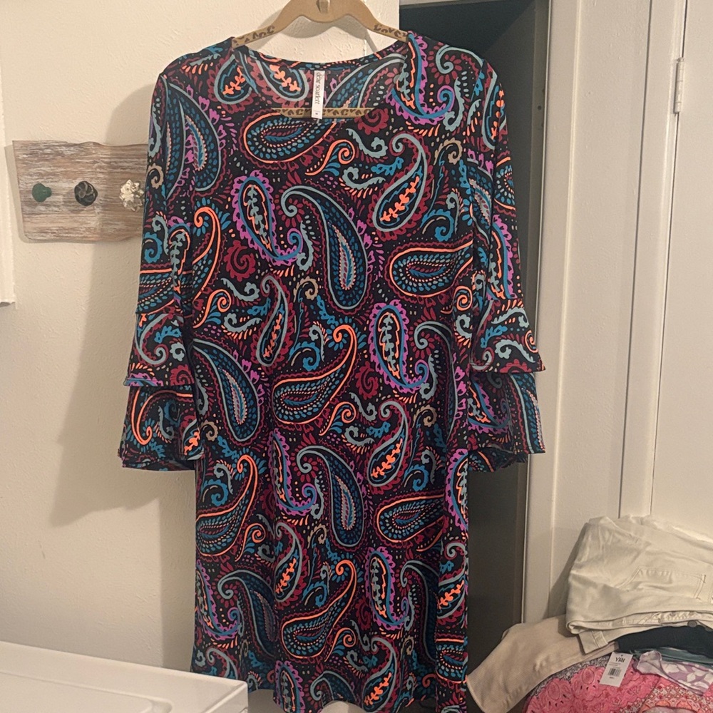 Paisley Long Sleeve Tunic/Dress in Multicolor